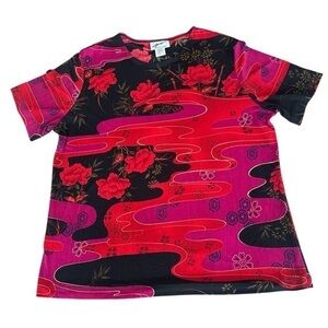 Vintage G.W. Division of Graff Short Sleeve Top - Womens Size Large - Red Floral